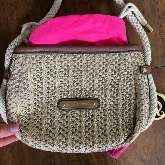 Juicy Couture Devon Palm Springs gold and pink draw string crossbody purse bag - Picture 2 of 8